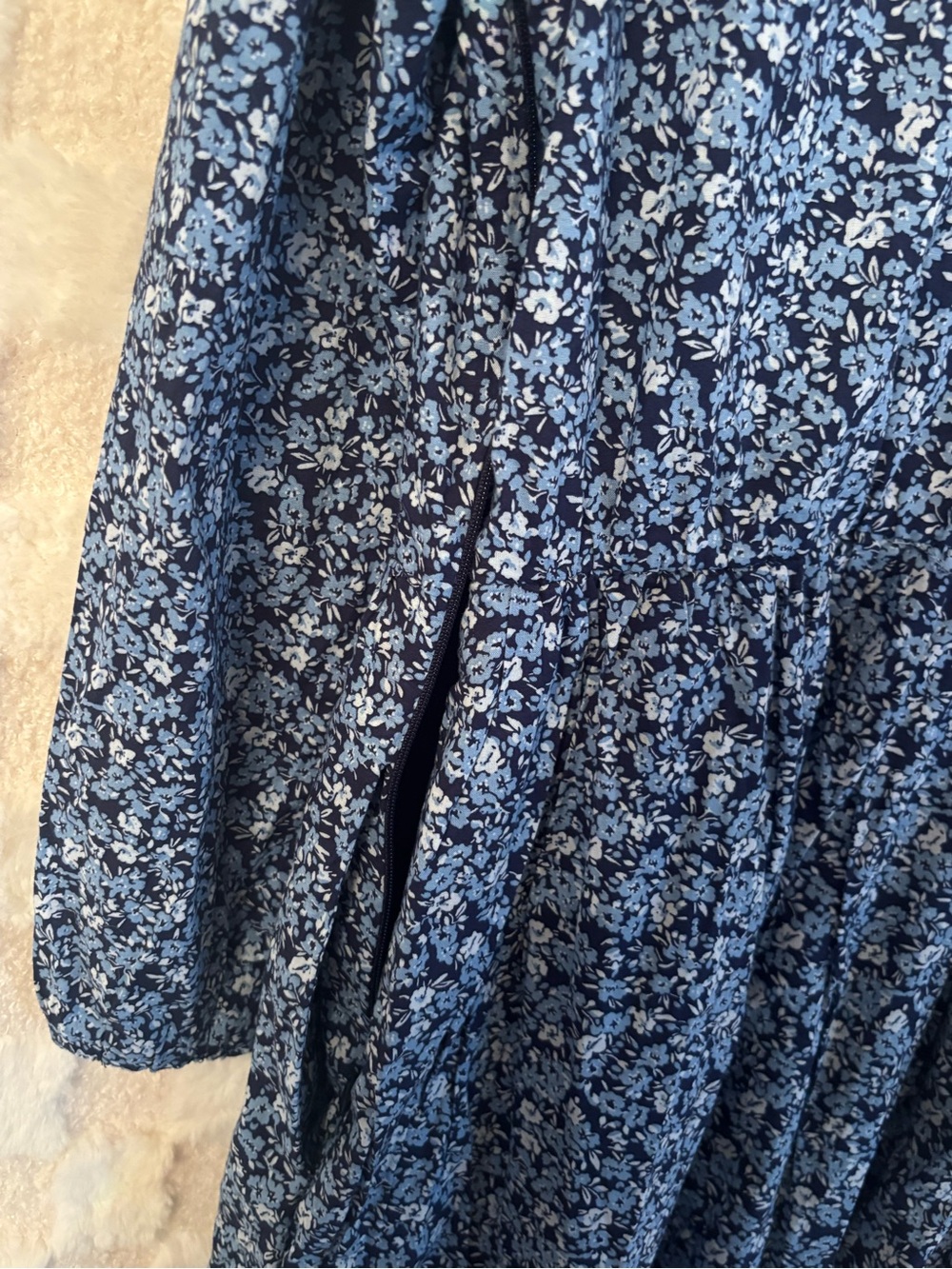 J. Crew Navy Floral Long Sleeve Dress 100  % cotton Size M - Picture 5 of 8